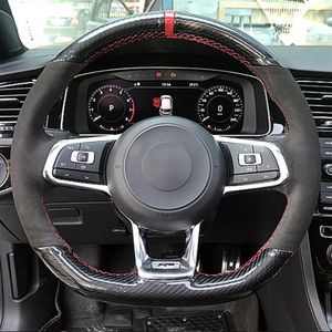 Housse de volant de voiture en daim noir en fibre de carbone pour Volkswagen Golf 7 GTI Golf R MK7 Polo Scirocco 2015 2016229y