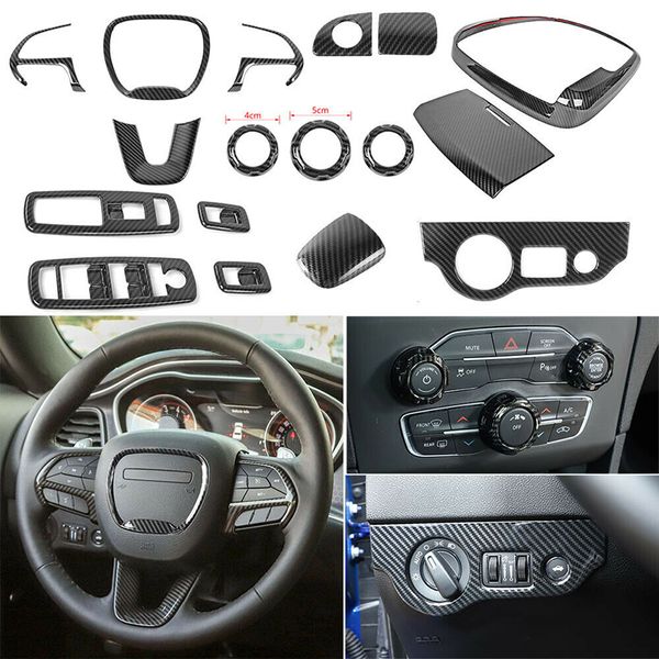 Kit de décoration de garniture intérieure complète de voiture en Fiber de carbone pour accessoires intérieurs automatiques Dodge Charger UP