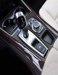 Autocollant de panneau décoratif de décoration de décrochage intérieur de couverture de changement de vitesse de commande intérieure de voiture en Fiber de carbone pour BMW E70 E71 X5 X6 Acce2237177