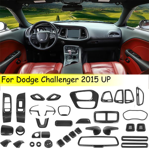 Kits d'intérieur de voiture en Fiber de carbone, Kit de décoration de tableau de bord de commande centrale 37 pièces pour Dodge Challenger 15 + accessoires automobiles