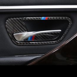 Autocollant de voiture en fibre de carbone poignée de porte intérieure couverture garniture porte bol autocollants bandes de décalcomanies pour BMW 3 4 série 3GT F30 F31 F32 F34 S257o