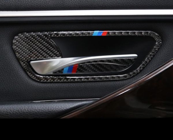 Autocollant de voiture en Fiber de carbone, garniture de poignée de porte intérieure, autocollants de bol de porte, bandes de décalcomanies pour BMW série 3 4 3GT F30 F31 F32 F34 S9692173