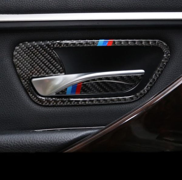 Autocollant de voiture en Fiber de carbone, garniture de poignée de porte intérieure, autocollants de cuvette de porte, bandes de décalcomanies pour BMW série 3 4 3GT F30 F31 F32 F34 S5808383