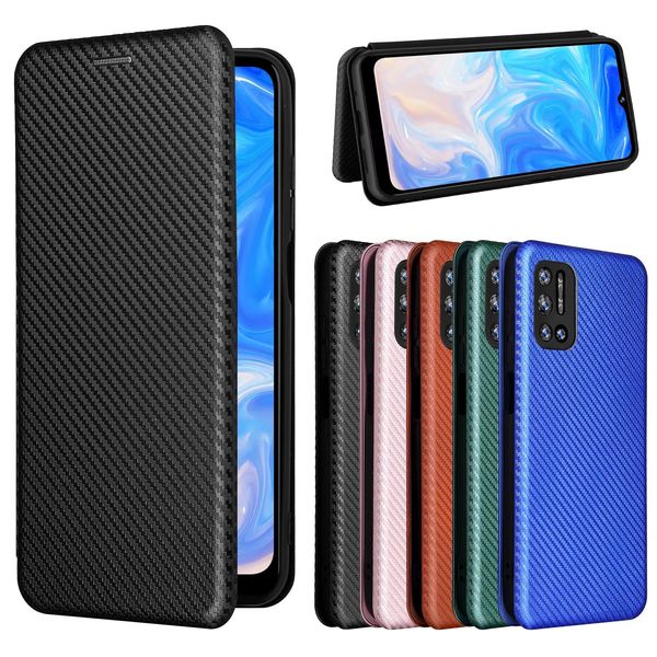 Étuis en Fiber de carbone pour DOOGEE X95 X96 N20 N30 S59 S86 N40 Pro, support de livre magnétique, carte à rabat, portefeuille de protection en cuir