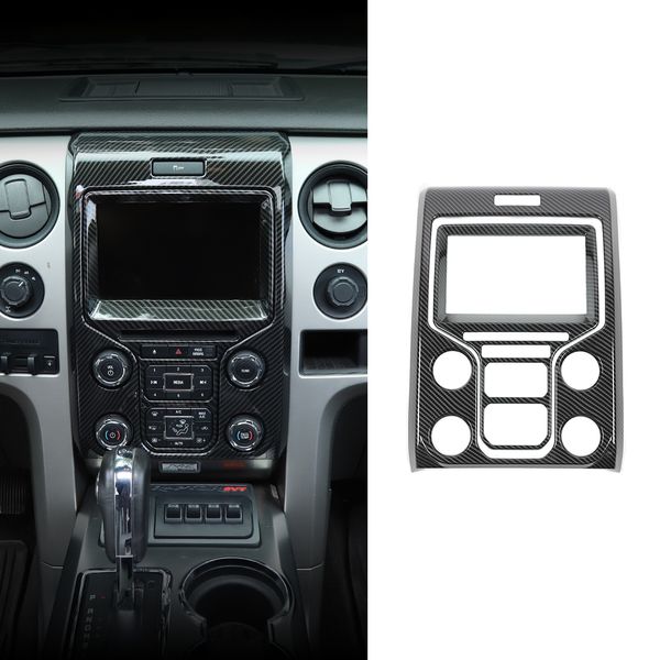 Panneau de Console centrale en Fiber de carbone, couverture d'écran de Navigation, lunette de garniture pour Ford F150 Raptor 2009 – 2014 ABS 2 pièces