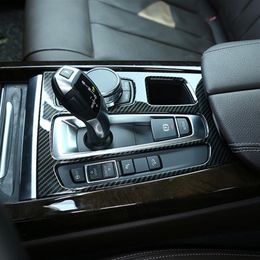 Fibre de carbone couleur Console centrale panneau de changement de vitesse décoration couverture garniture style de voiture pour BMW X5 F15 X6 F16 2014-2018 LHD216K