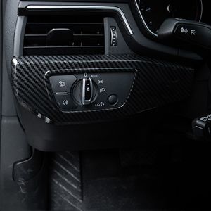 Pegatina de cubierta de decoración de marco de interruptor de faro de Color de fibra de carbono para Audi A4 B9 2017-2019 LHD ABS accesorios de Interior de coche