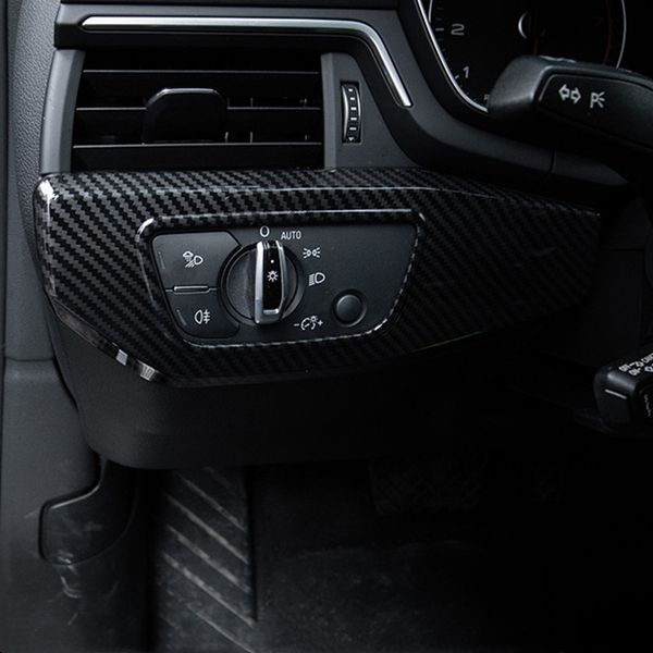 Pegatina de cubierta de decoración de marco de interruptor de faro de Color de fibra de carbono para Audi A4 B9 2017-2019 LHD ABS accesorios de Interior de coche