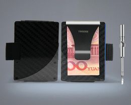 Carte de carte de crédit en fibre de carbone 2020 Nouvelles sangles de traction Version RFID Blocking Anti Scan Metal Wallet Money Cash Clip2347325