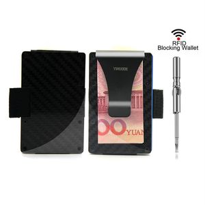 Porte-carte de crédit en Fiber de carbone, nouvelle Version 2020 avec sangles de traction, blocage RFID, portefeuille en métal Anti-balayage, Clip pour argent et espèces 2186