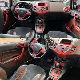 Fibra de carbono para Ford fiesta 2009-2015, pegatinas interiores de película de coche, consola central, tablero, manija de puerta de aire, Panel de elevación