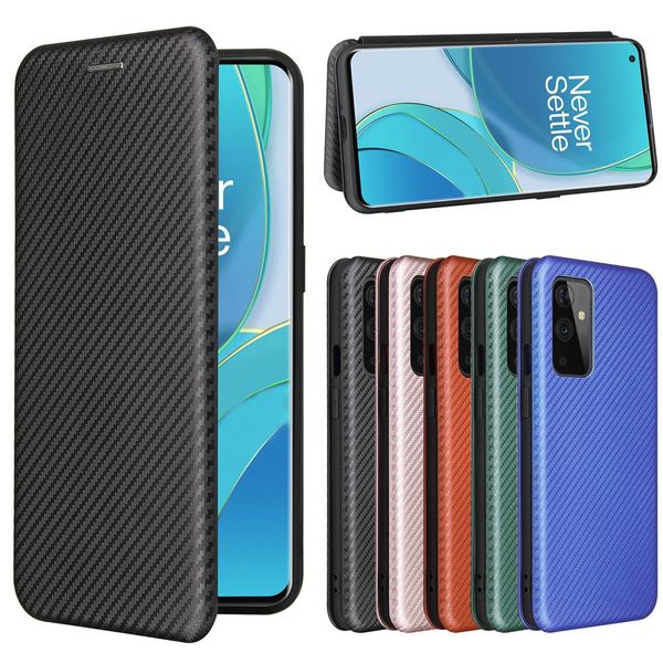 Funda de fibra de carbono para Oneplus 7 8 Pro 5T 6T 7T 8T 9R Nord N10 N100, soporte magnético para libros, tarjetero, funda protectora de cuero para Oneplus 9 Pro