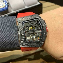 Koolstofvezel Formula One Racing Volautomatisch mechanisch herenhorloge Uitgeholde lichtgevende modesfeer