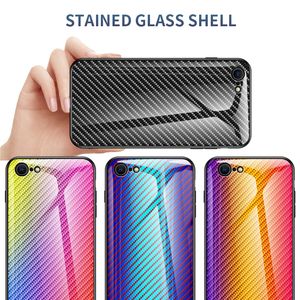 Carbon Fiber Gradient Phone Case voor iPhone SE 11 PRO MAX XR X 8 7 6 5 S Gehard Glass Cover Coquille
