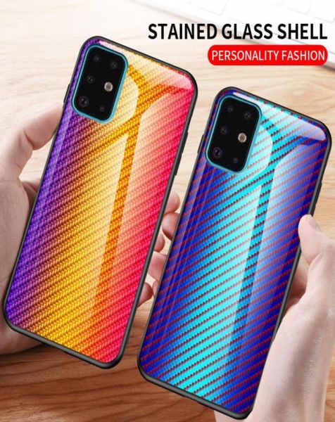 Funda de teléfono con gradiente de fibra de carbono para Samsung Galaxy S20 Ultra S20 S10 Plus Note 10 Note20 Ultra A71 A51 A30 cubierta de vidrio templado8465929