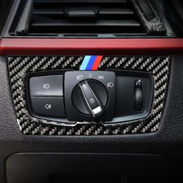 Boutons de commutation des phares en fibre de carbone Cadre décoratif Couverture Garniture Tableau de bord Intérieur Moulage Autocollant pour BMW F30 F34 Car Styling2050