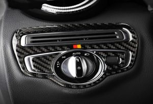 Autocollant de style de voiture de garniture de cadre de commutateur de phare de Fiber de carbone pour Mercedes classe C W205 C180 C200 GLC Accessories8697027