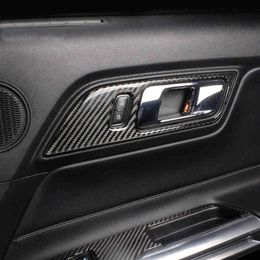 Autocollant en Fiber de carbone pour poignées de porte intérieures, garniture de couverture décorative pour bol de porte, style de voiture pour Ford Mustang 2015 – 2019, accessoires automobiles
