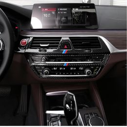 Embellecedor Interior de fibra de carbono para aire acondicionado, cubierta de Panel de Control de CD, pegatinas de estilo de coche para BMW G30 5 Series, accesorios para automóviles 281q