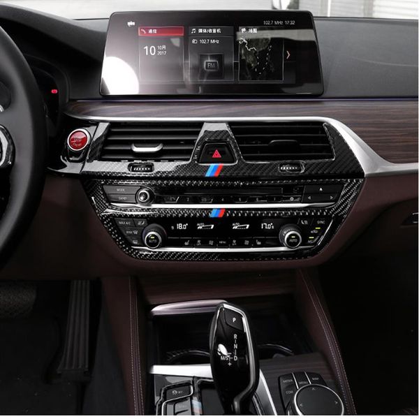 Garniture intérieure en fibre de carbone climatisation CD panneau de commande couverture garniture voiture style autocollants pour BMW G30 série 5 Auto accessoires275y