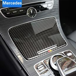 Autocollant intérieur de voiture en Fiber de carbone, support de verre d'eau, garniture de panneau, pour Mercedes classe C W205 C180 C200 GLC, accessoires 268b