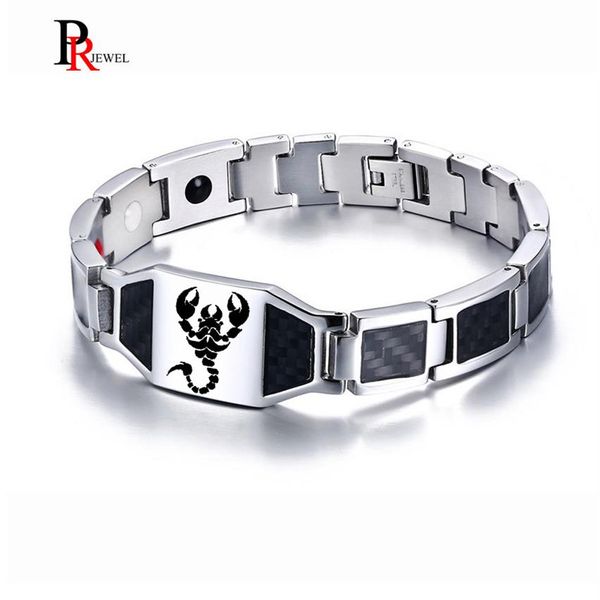 Pulseras magnéticas de bioenergía de fibra de carbono para hombres, elegante escorpión, cadena de eslabones de terapia saludable, pulsera masculina 8 46 2610