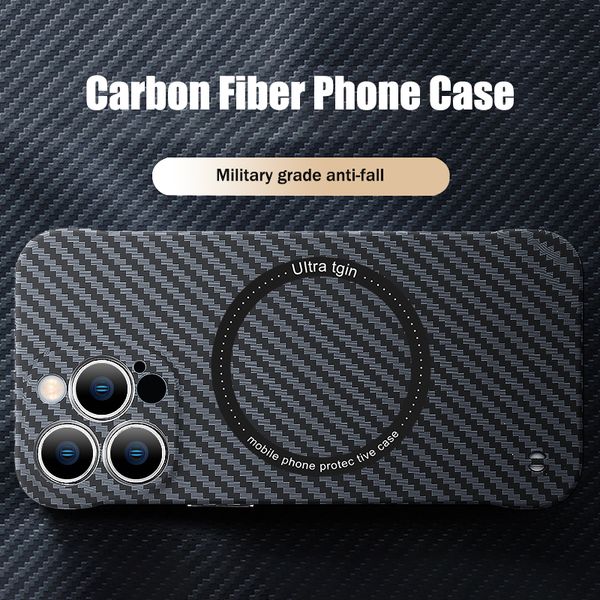 Case MacSafe magnético de fibra de carbono para iPhone 11 12 13 15 Pro Max 14 más 13Pro 14Promax 15Promax Ipone Mac Cubierta segura