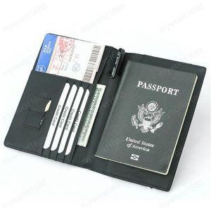 Carbone fibre microfibre rfid couverture de passeport en cuir bande élastique de voyage de voyage portefeuille id sac de passeport Holder260e