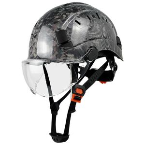 Casque de sécurité en Fiber de carbone CE EN397, avec lunettes, pour ingénieur de Construction, casque de protection ABS, casquette de travail pour hommes