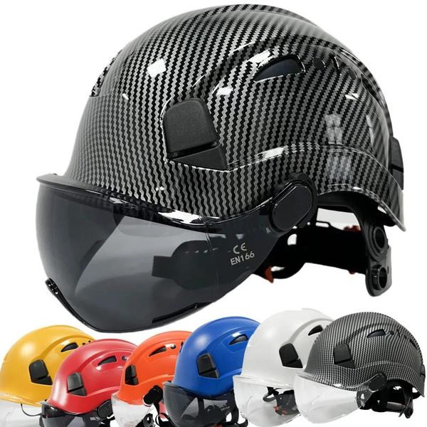 Casques rigides à motif en Fiber de carbone avec visière, casques de sécurité de Construction pour hommes, ventilation réglable, vêtements de travail en plein air pour vélo