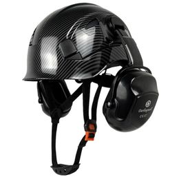 Casque de sécurité à motif en Fiber de carbone industriel avec cache-oreilles pour travail d'ingénieur Construction casque CE EN397 ABS casquettes hommes