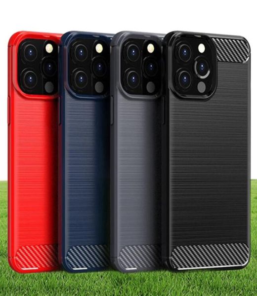 Étuis de téléphone en fibre de carbone Armure robuste Antichoc Slim Soft TPU Cover pour iPhone 14 13 12 mini 11 pro X XS MAX XR 8 7 Plus Samsung 6345364