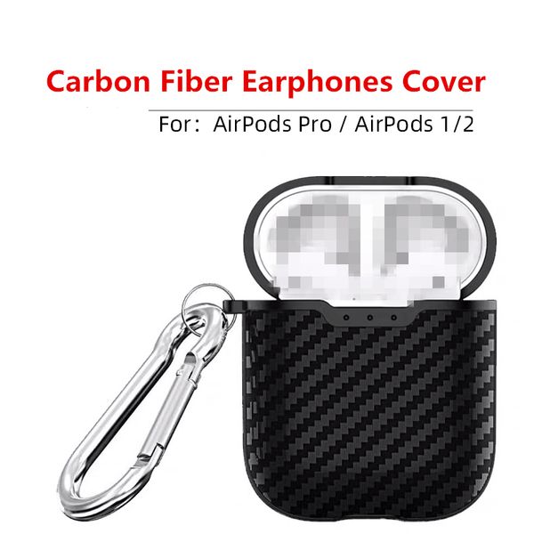 Étuis pour écouteurs TPU imprimés en fibre de carbone utilisés dans l'étui de protection pour casque sans fil Bluetooth pour Apple Airpods 1 2 Pro Cover Box avec crochet