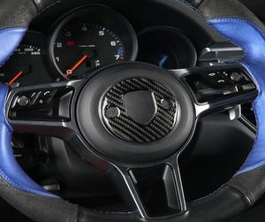 Autocollants 3D de décoration d'emblème de volant en Fiber de carbone, style de voiture pour Porsche Macan Panamera 718, nouveaux accessoires automobiles Cayenne6465746