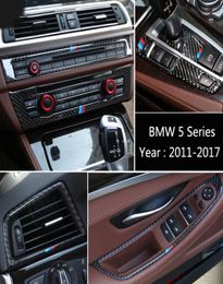 Pegatina de fibra de carbono para BMW serie 5 F10 F18, cubierta para consola central de coche, salida de aire acondicionado, marco decorativo de ventilación, accesorio automático 2982802