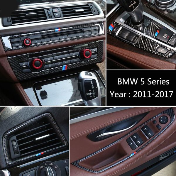 Autocollant en fibre de carbone pour BMW Série 5 F10 F18 Console de voiture Couvre de la console de climatisation