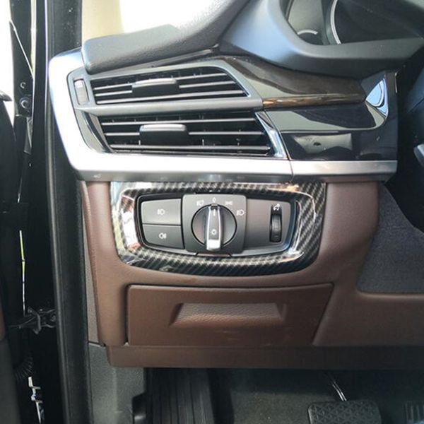 Garniture de couverture de décoration de cadre de commutateur de phare de Style de Fiber de carbone pour BMW X5 F15 2014-2018 accessoires intérieurs de voiture d'abs