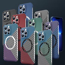 Frameloze hoesjes van koolstofvezel voor Magsafe Magnetisch draadloos opladen Telefoonhoes voor iPhone 13 12 11 Pro Max Schokbestendig Harde pc-hoes