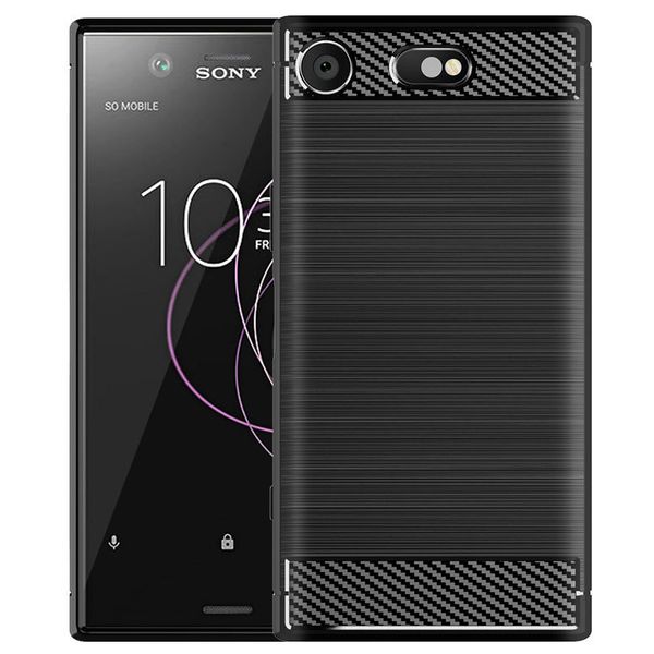 Funda protectora a prueba de golpes con textura de fibra de carbono Funda protectora de silicona TPU suave para SONY Xperia XZ1 Compact XZ2 XZ3 Premium XA1 PLUS ULTRA