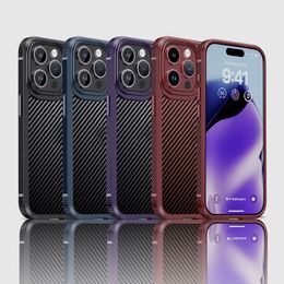 Koolstofvezel TPU telefoonhoesjes voor iPhone 15 14 13 12 Pro MAX 11 XR XS X Samsung S22 S23 Ultra verticale siliconen mobiele hoes Anti-botsing en antislip beschermende schaal