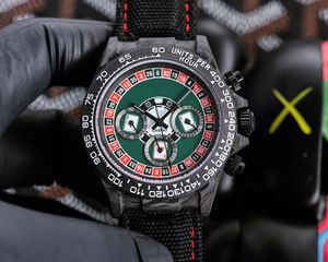 Montre en fibre de carbone pour hommes chronographe 7750 automatique mécanique lumineux cadran multifonctionnel étanche en nylon tissu bracelet montres 40mm Relojes para hombres