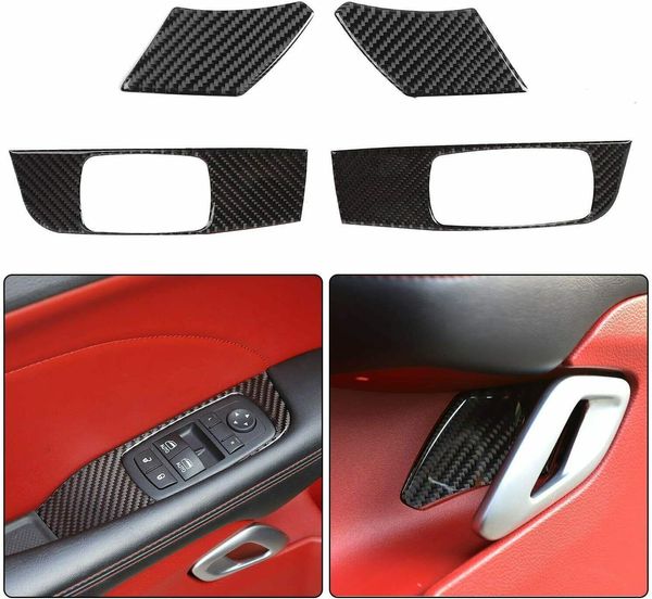 Bouton de fenêtre en Fiber de carbone/autocollant de décoration de bol de porte intérieure pour Dodge Challenger 2015 UP accessoires d'intérieur de voiture