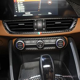 Fibre de carbone voiture centre sortie d'air cadre décoration garniture autocollant voiture-style pour Alfa Romeo Giulia Stelvio 2017 2018 accessoires290t