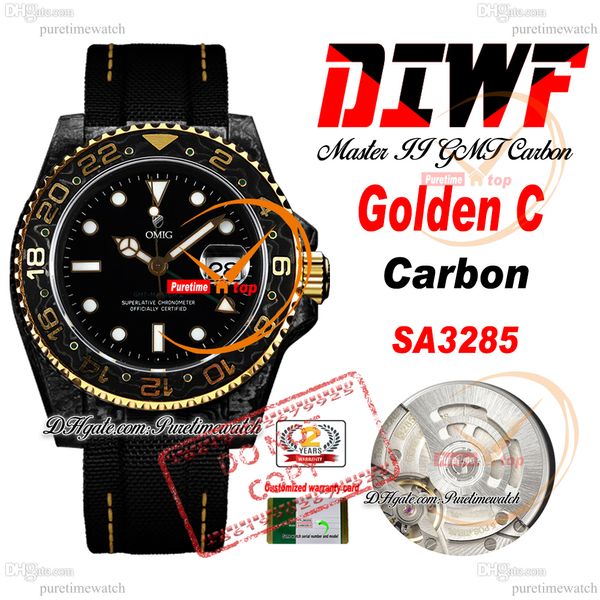 Carbon Golden C SA3285 Automatic Mens Watch Diwf V2 Two Tone Yellow Gold Black Green Dial Nylon Super Edition Même carte de série