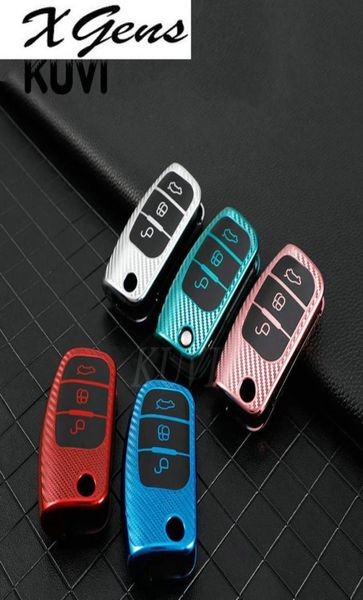 Etui clés pliables en Grain de carbone pour Ford Fiesta Focus 2 Ecosport Kuga Escape Falcon BMax CMax Eco Sport Galaxy1113401