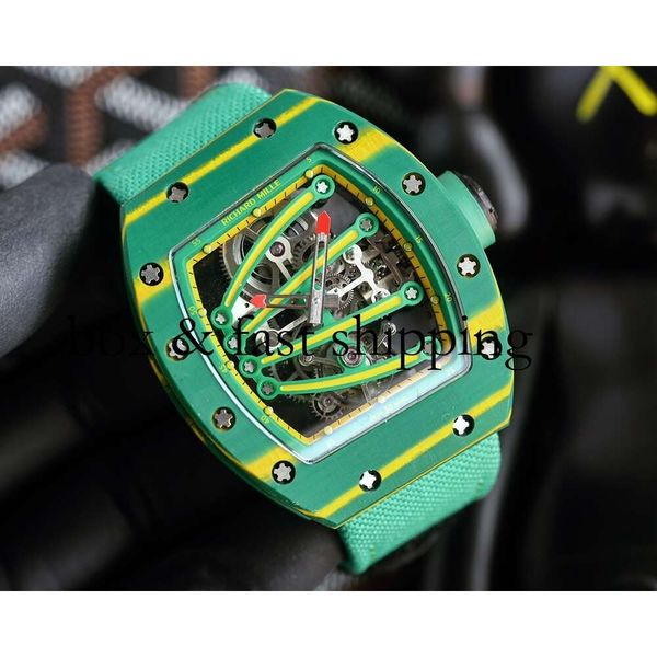 Carbon Rm059-01 SUPERCLONE Active Tourbillon Watch Rm59 Mouvement Boîtier en fibre mécanique Saphir Miroir Montres de sport Yohan Blake 706 Montres de luxe