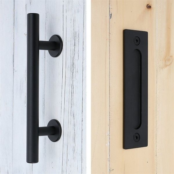 Tirador de puerta corrediza de granero de acero al carbono, manija de puerta de madera, manijas de puerta negras para puertas interiores, manija T200703