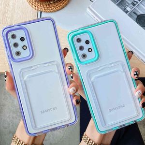 Kaart Tas Portemonnee Clear Telefoon Case Voor Samsung Galaxy A32 A52 A72 A12 A22 Snoep Kleur Frame Shockproof Bumper back Cover