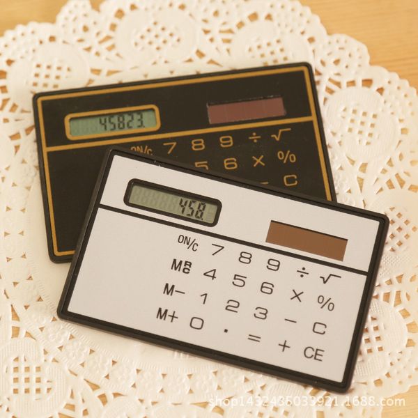 Calculadora de tarjetas, mini calculadora solar, bolsa de tarjeta conveniente ultrafina, suministros de oficina para estudio de estudiantes escolares, venta al por mayor