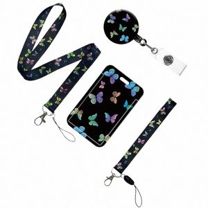 Étui de couverture de carte Papillon coloré rétractable Easy Pull Badge Bobine Lg Court Mobile Phe Lanyard Titulaire de la carte Clip String j5Yc #